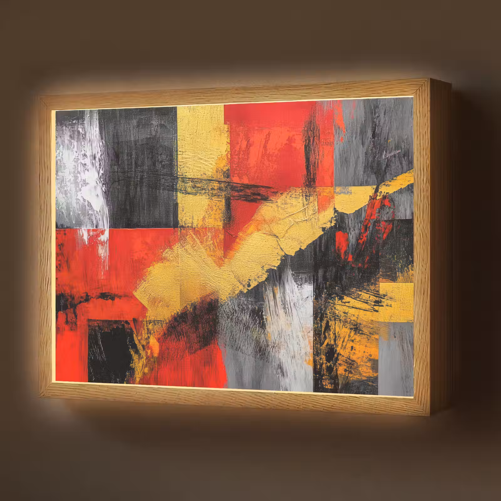 Lightbox - Wandlamp - Abstracte kunst - Goud - Zwart — 1