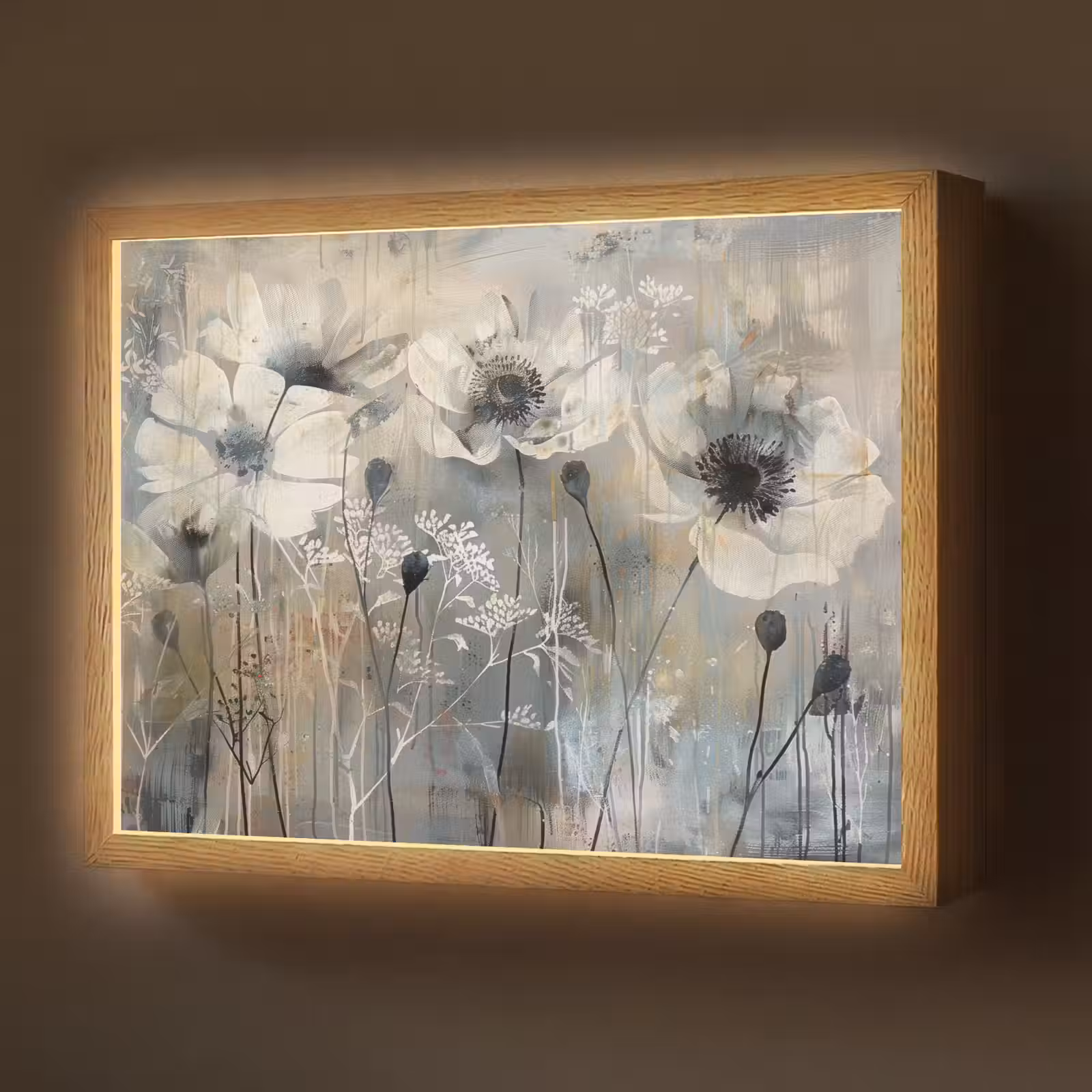 Lightbox - Wandlamp - Bloemen - Planten - Grijs - Abstract — 1