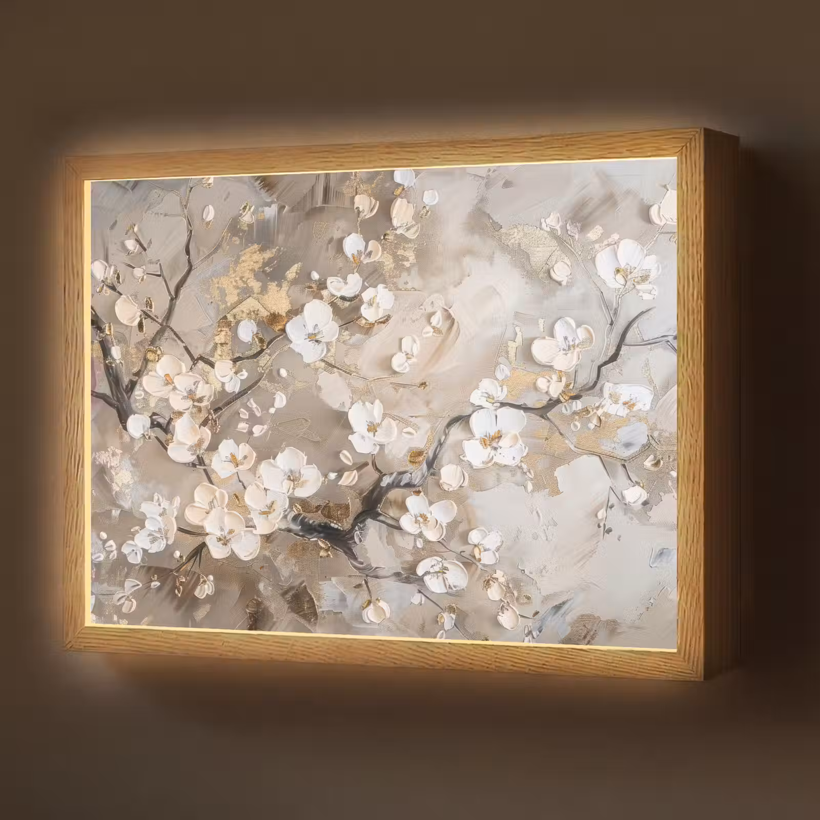 Lightbox - Wandlamp - Bloemen - Wit - Goud - Beige - Luxe — 1