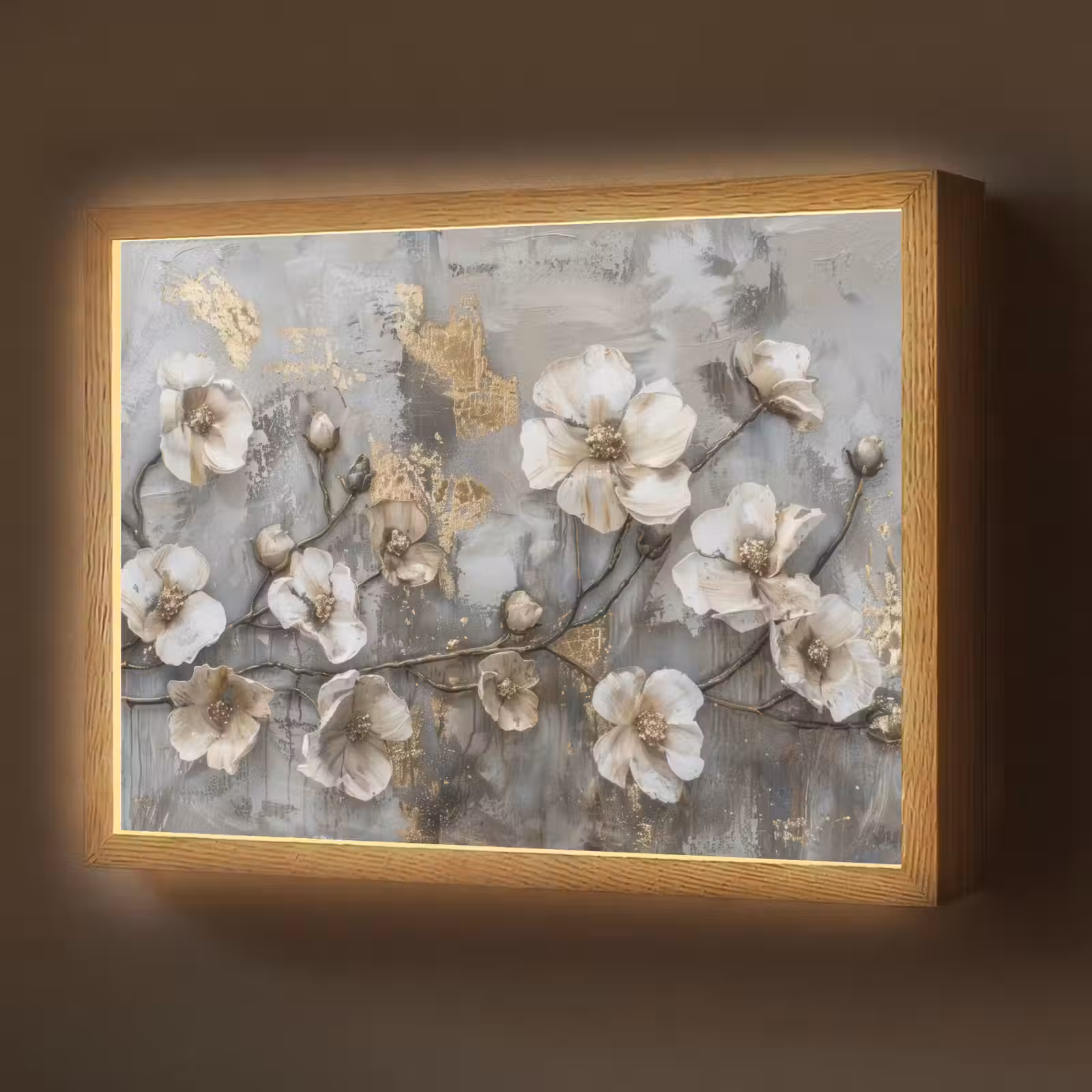 Lightbox - Wandlamp - Bloemen - Wit - Grijs - Goud - Luxe — 1