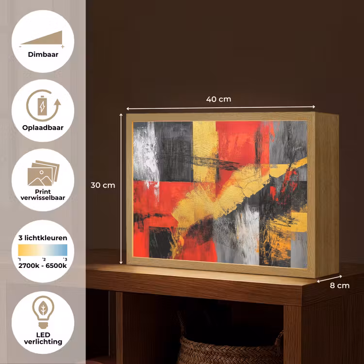 Lightbox - Wandlamp - Abstracte kunst - Goud - Zwart — 10