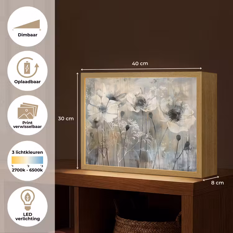 Lightbox - Wandlamp - Bloemen - Planten - Grijs - Abstract — 10