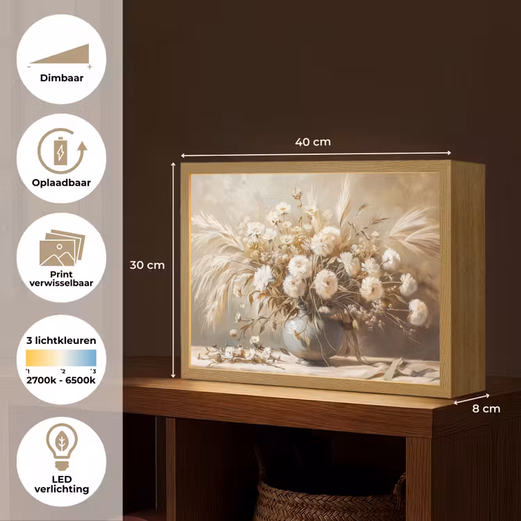 Lightbox - Wandlamp - Bloemen - Vaas - Stilleven - Beige — 10