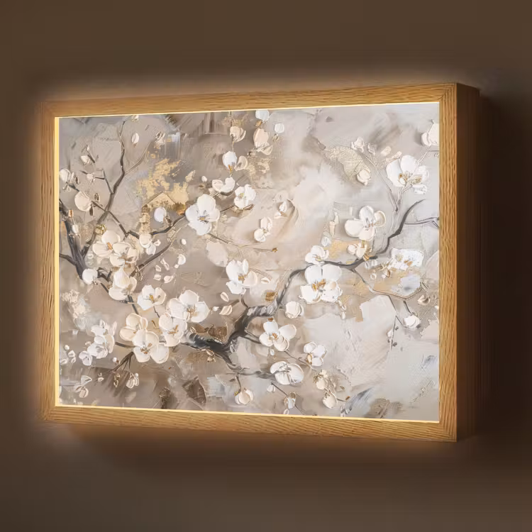 Lightbox - Wandlamp - Bloemen - Wit - Goud - Beige - Luxe — 1