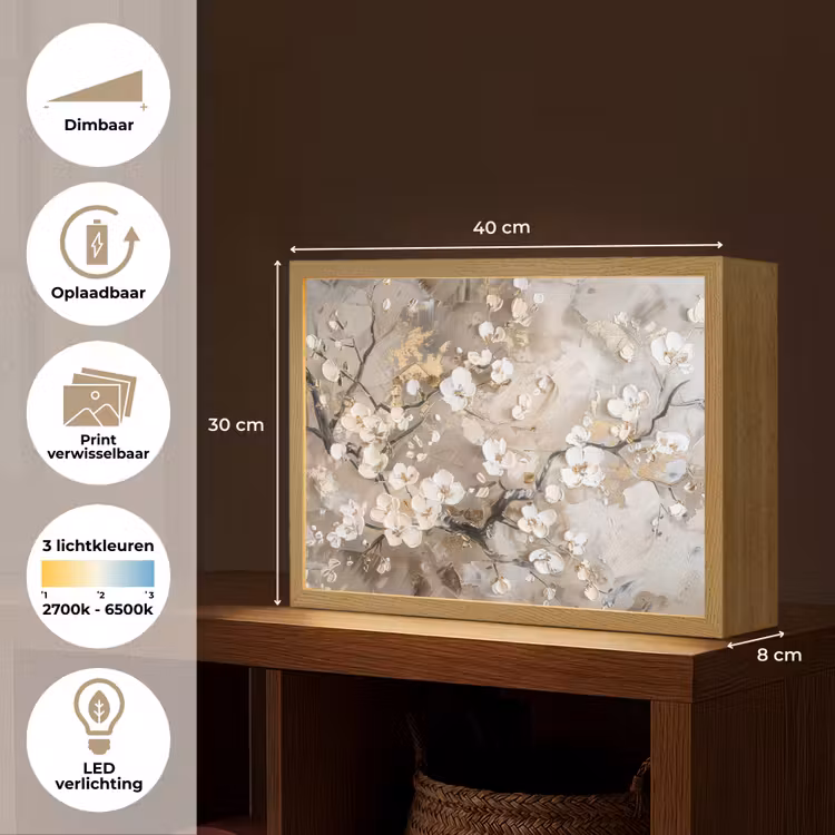 Lightbox - Wandlamp - Bloemen - Wit - Goud - Beige - Luxe — 10