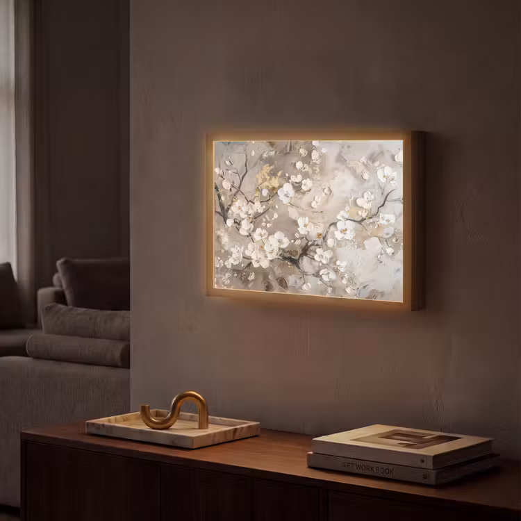 Lightbox - Wandlamp - Bloemen - Wit - Goud - Beige - Luxe — 2