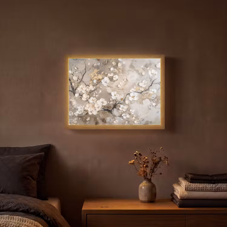 Lightbox - Wandlamp - Bloemen - Wit - Goud - Beige - Luxe — 3