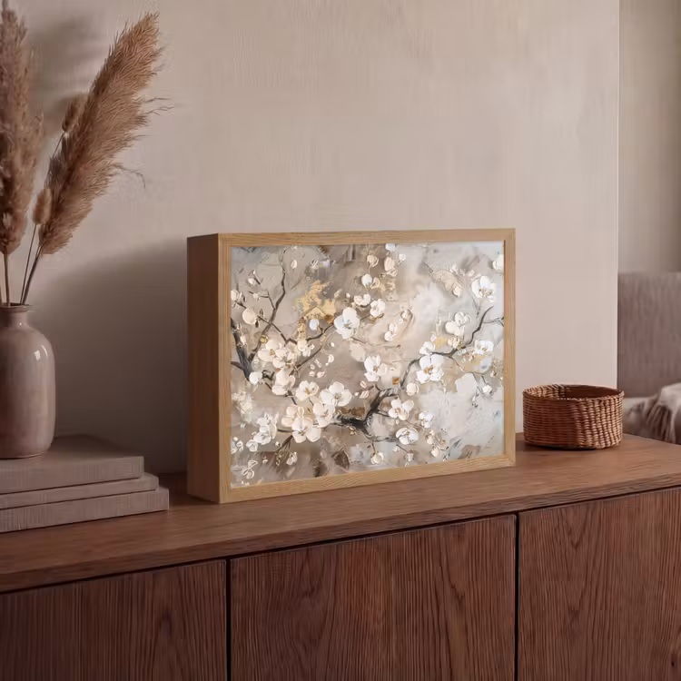 Lightbox - Wandlamp - Bloemen - Wit - Goud - Beige - Luxe — 4