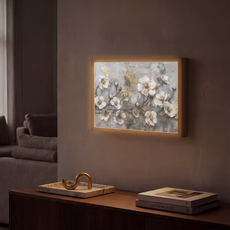 Lightbox - Wandlamp - Bloemen - Wit - Grijs - Goud - Luxe — 2