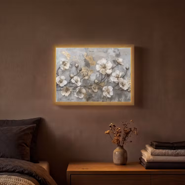 Lightbox - Wandlamp - Bloemen - Wit - Grijs - Goud - Luxe — 3