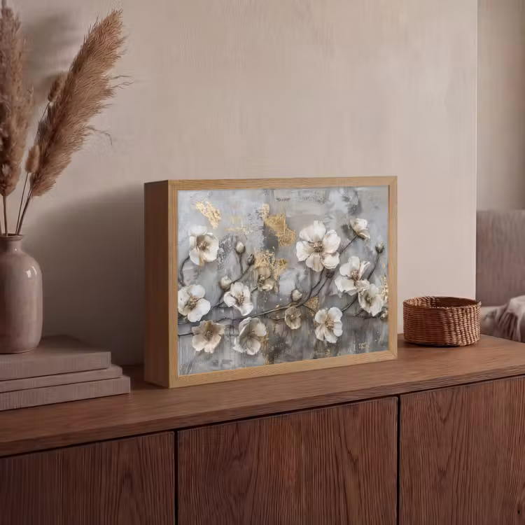 Lightbox - Wandlamp - Bloemen - Wit - Grijs - Goud - Luxe — 4