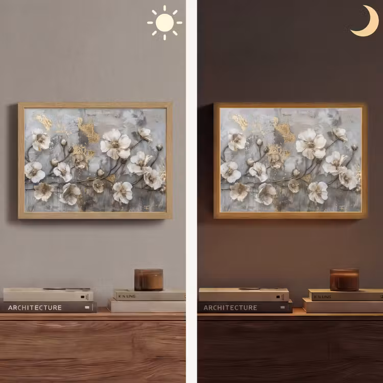 Lightbox - Wandlamp - Bloemen - Wit - Grijs - Goud - Luxe — 6