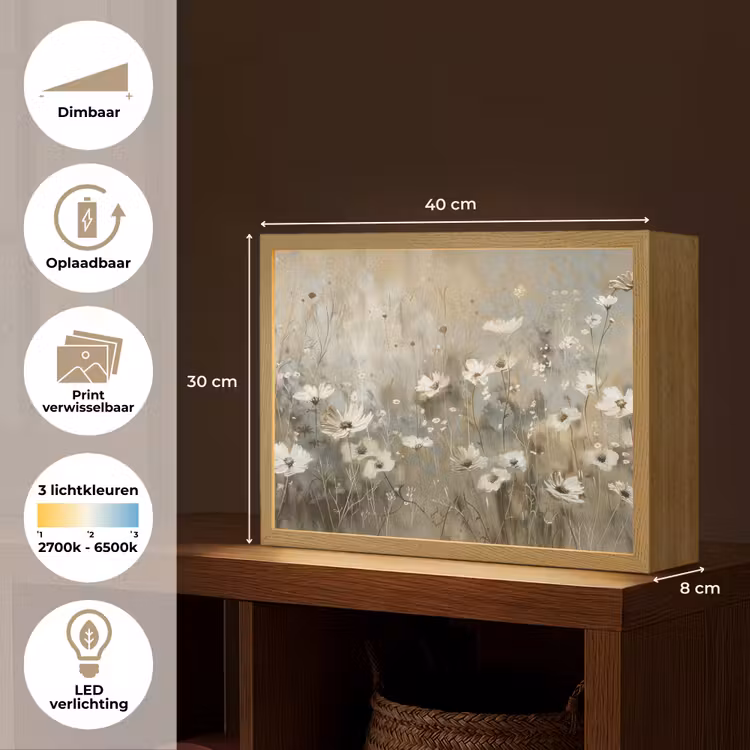 Lightbox - Wandlamp - Bloemen - Wit - Natuur - Grijs - Modern — 10