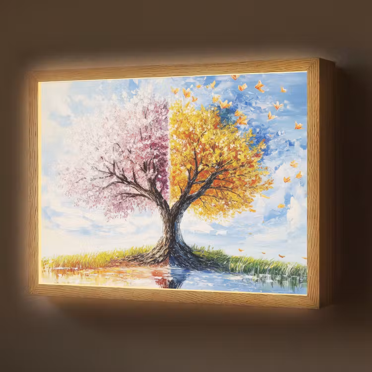Lightbox - Wandlamp - Boom - Kunst - Seizoenen - Lente - Herfst — 1