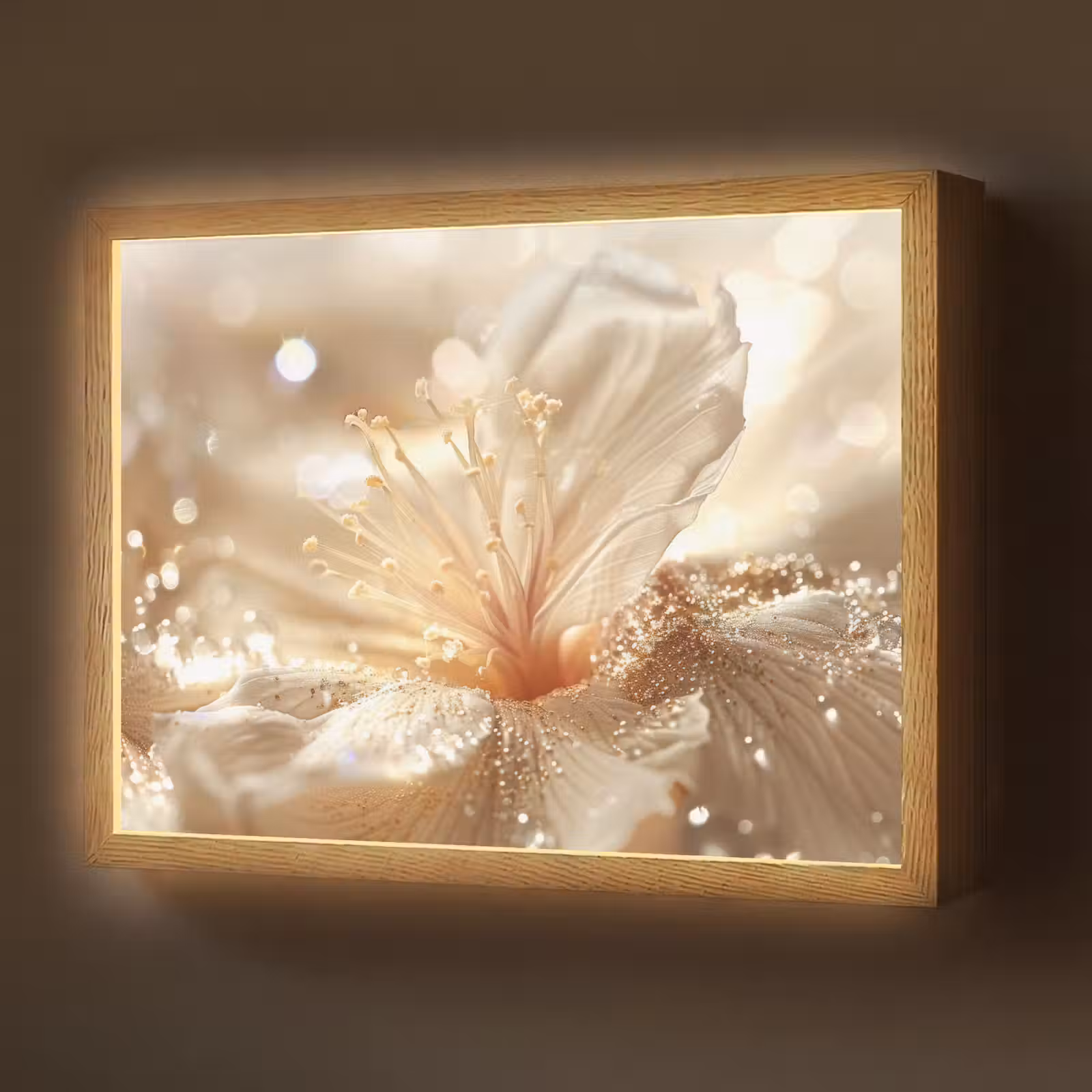 Lightbox - Wandlamp - Bloem - Wit - Glitter - Goud - Modern — 1