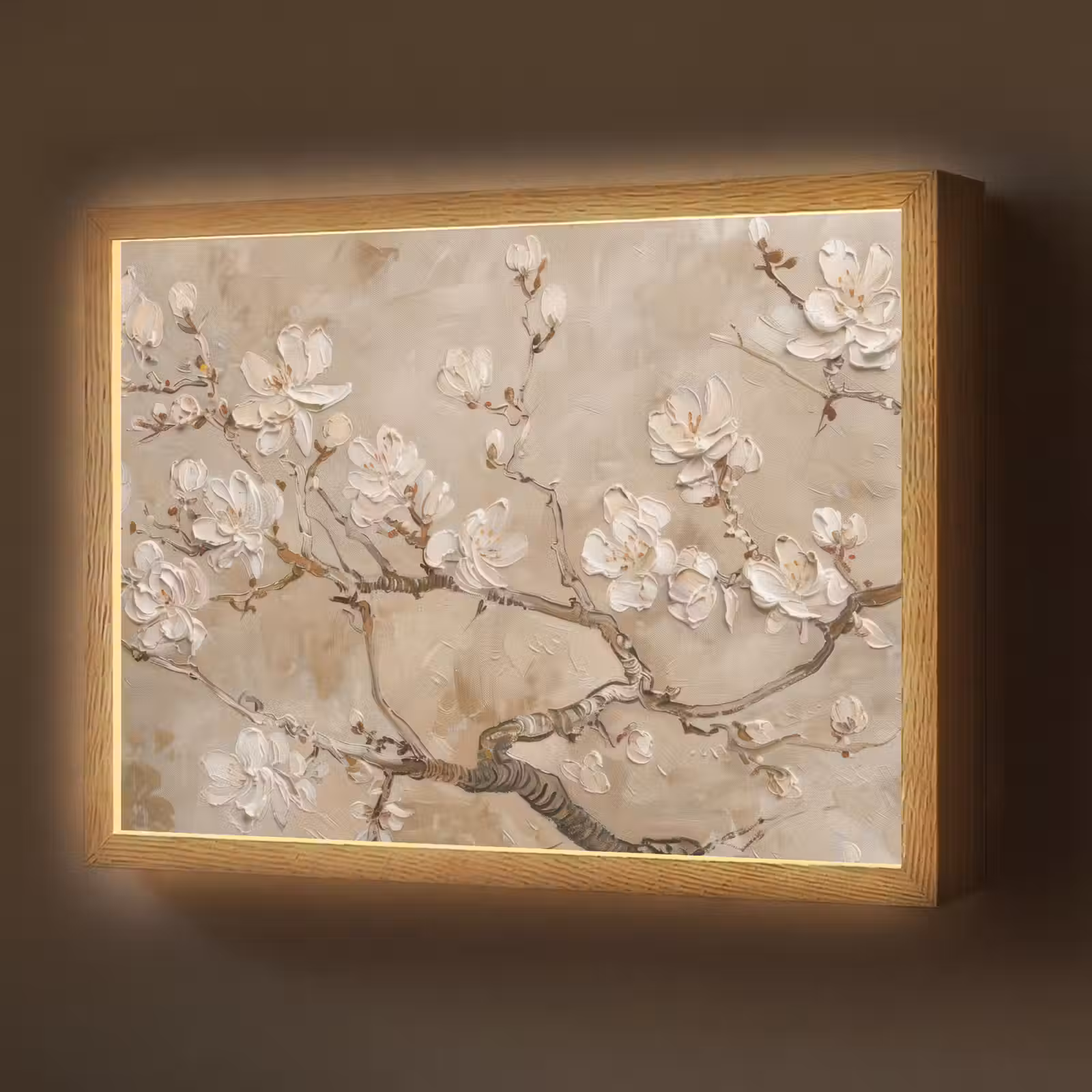 Lightbox - Wandlamp - Bloemen - Modern - Beige - Wit - Bloesem — 1