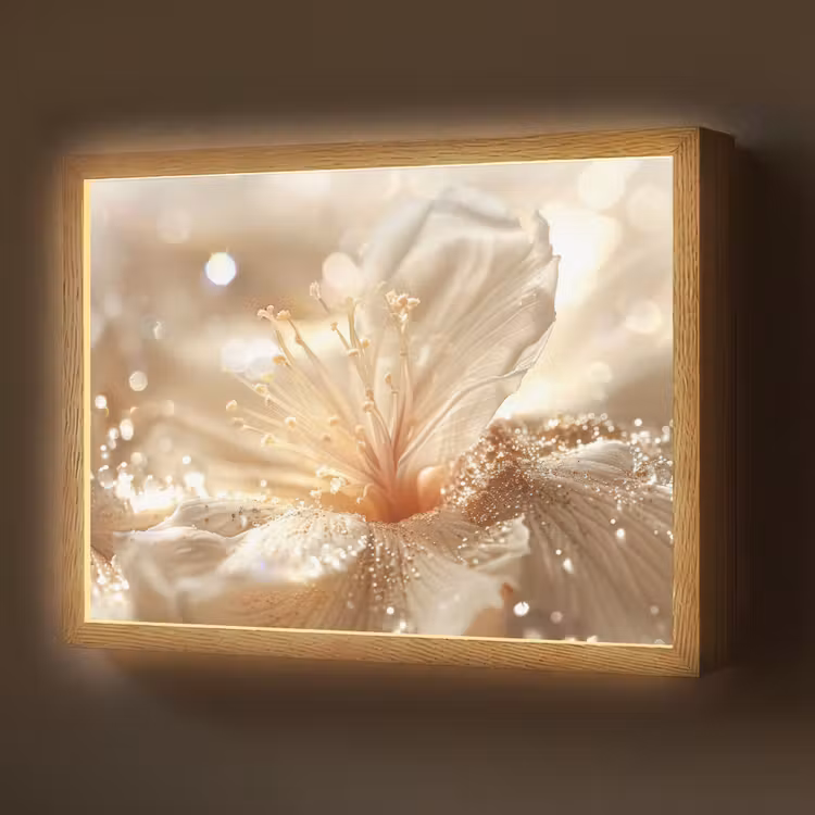 Lightbox - Wandlamp - Bloem - Wit - Glitter - Goud - Modern — 1
