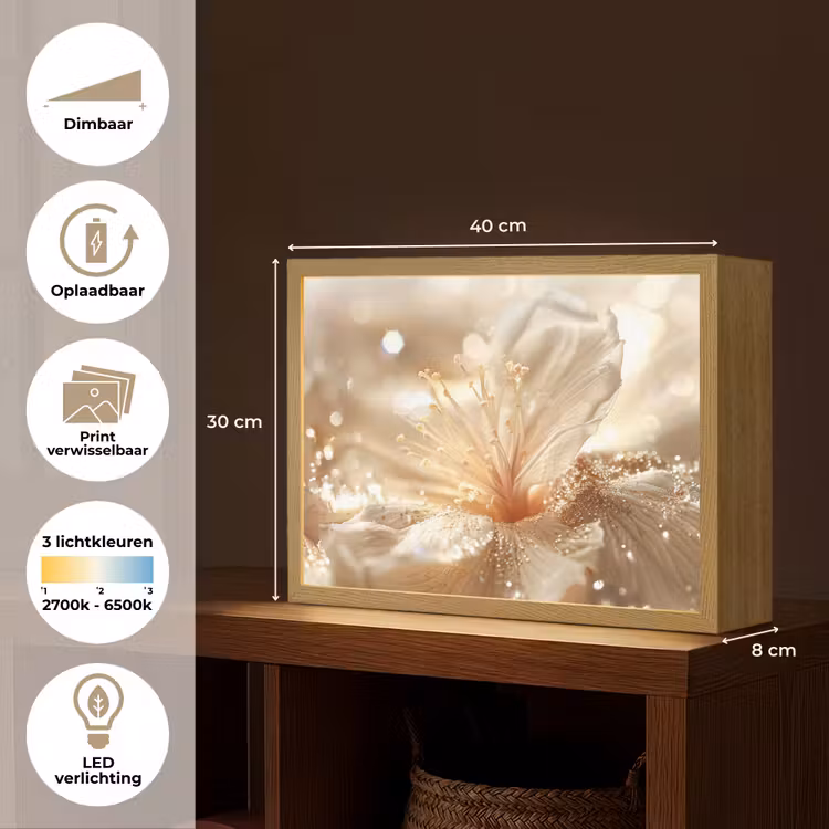 Lightbox - Wandlamp - Bloem - Wit - Glitter - Goud - Modern — 10