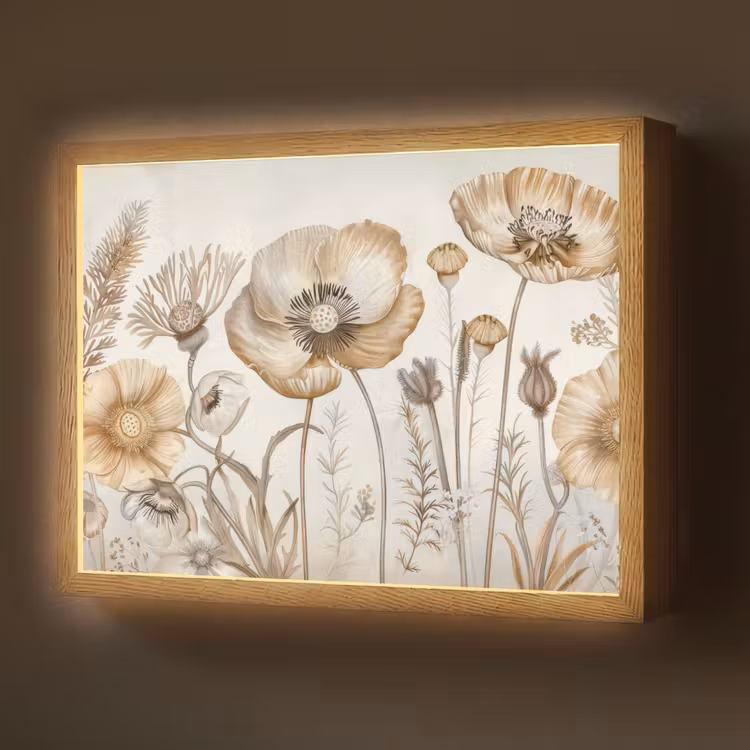 Lightbox - Wandlamp - Bloemen - Beige - Natuur - Illustratie — 1