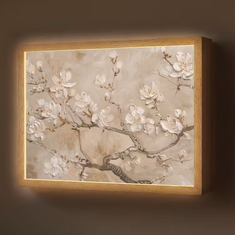 Lightbox - Wandlamp - Bloemen - Modern - Beige - Wit - Bloesem — 1