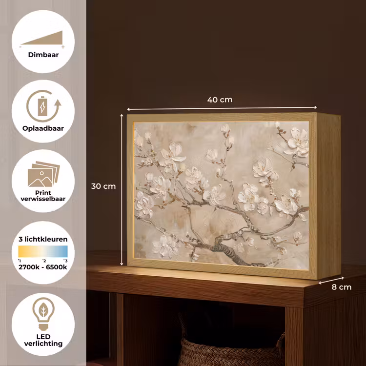 Lightbox - Wandlamp - Bloemen - Modern - Beige - Wit - Bloesem — 10