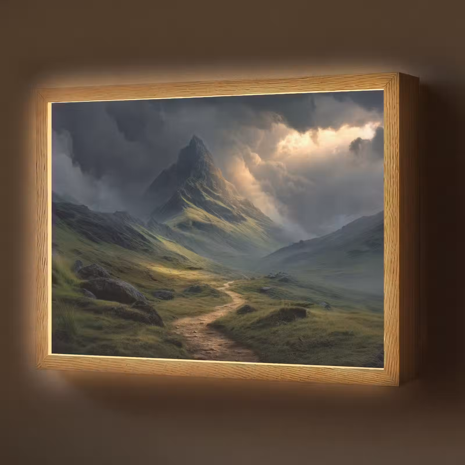 Lightbox - Wandlamp - Bergen - Kronkelpad - Groen - Wolken — 1