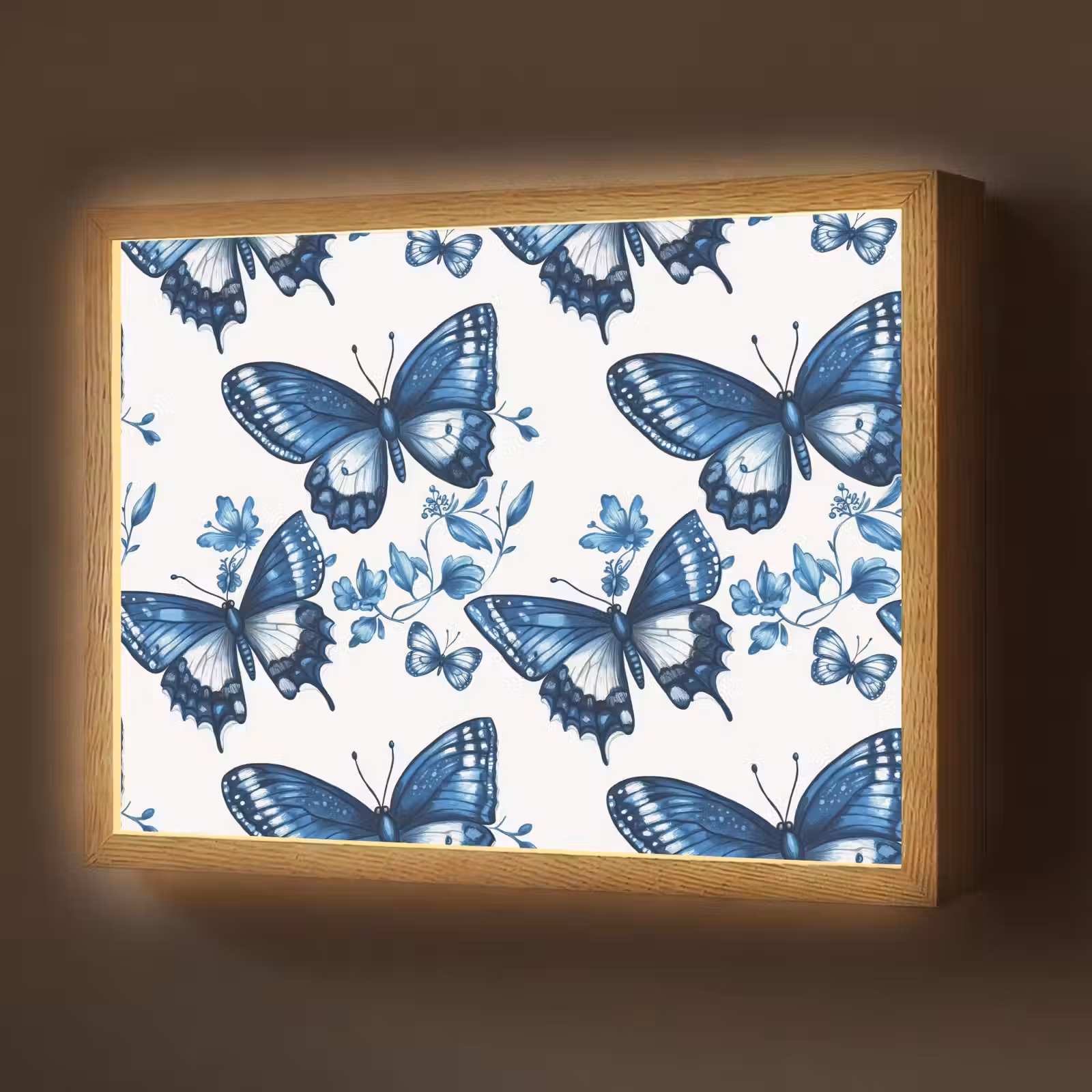 Lightbox - Wandlamp - Blauw - Vlinders - Bloemen - Wit — 1
