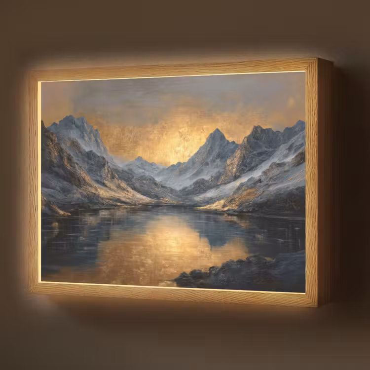 Lightbox - Wandlamp - Berglandschap met Gouden Zonsondergang — 1