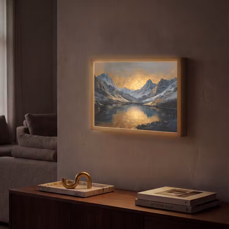 Lightbox - Wandlamp - Berglandschap met Gouden Zonsondergang — 2