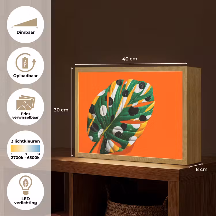 Lightbox - Wandlamp - Blad - Oranje - Stippen - Kleurrijk — 10