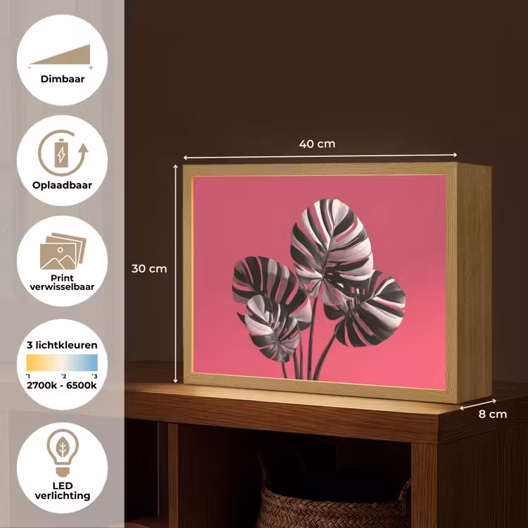 Lightbox - Wandlamp - Bladeren - Rond - Roze — 10