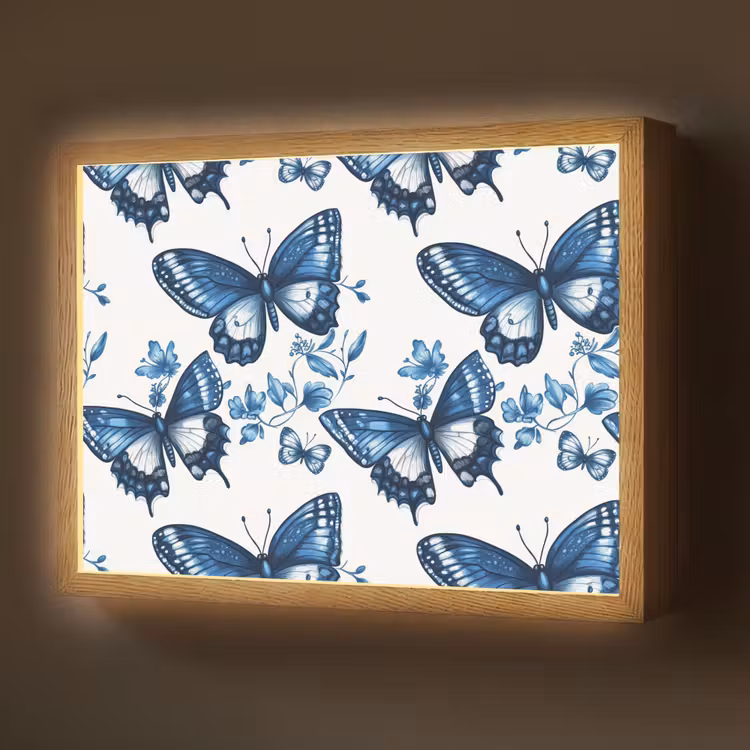 Lightbox - Wandlamp - Blauw - Vlinders - Bloemen - Wit — 1
