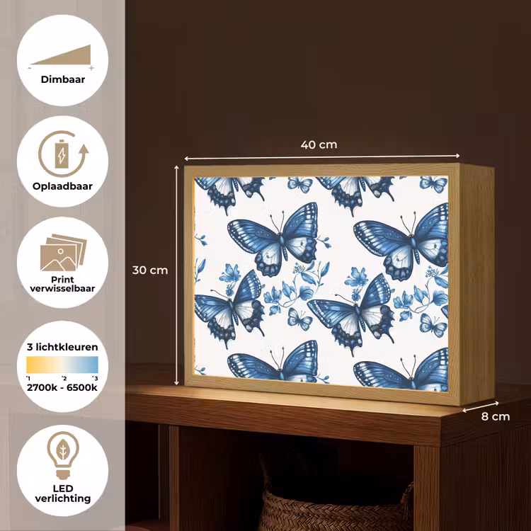 Lightbox - Wandlamp - Blauw - Vlinders - Bloemen - Wit — 10