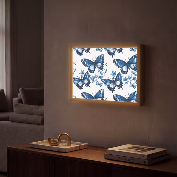 Lightbox - Wandlamp - Blauw - Vlinders - Bloemen - Wit — 2