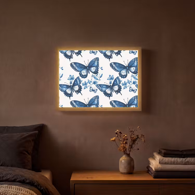 Lightbox - Wandlamp - Blauw - Vlinders - Bloemen - Wit — 3