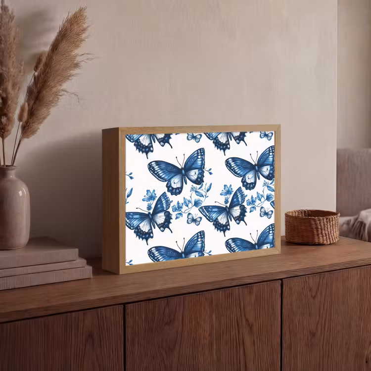 Lightbox - Wandlamp - Blauw - Vlinders - Bloemen - Wit — 4