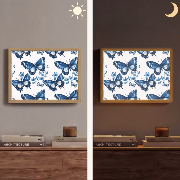 Lightbox - Wandlamp - Blauw - Vlinders - Bloemen - Wit — 6