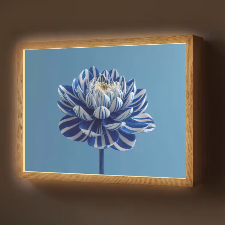 Lightbox - Wandlamp - Bloem - Blauw - Bloemblaadjes - Streepjes — 1