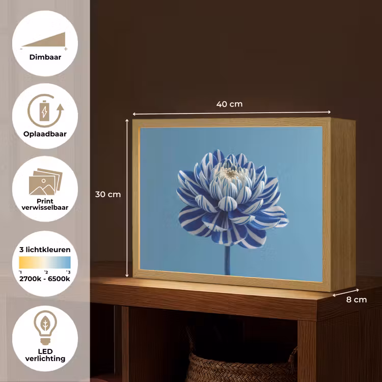 Lightbox - Wandlamp - Bloem - Blauw - Bloemblaadjes - Streepjes — 10