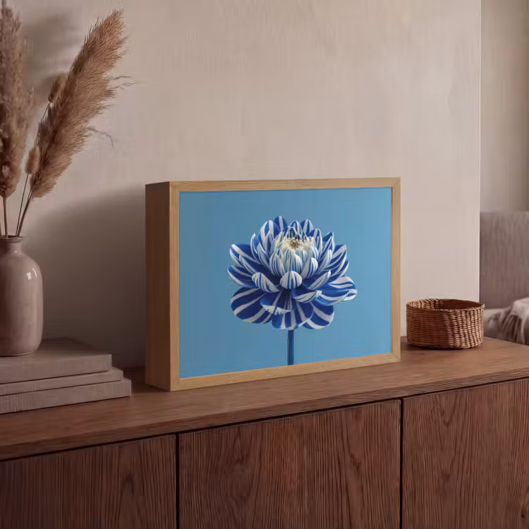 Lightbox - Wandlamp - Bloem - Blauw - Bloemblaadjes - Streepjes — 4