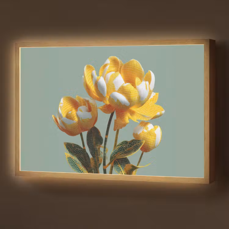 Lightbox - Wandlamp - Bloemen - Geel - Bladeren - Structuur — 1