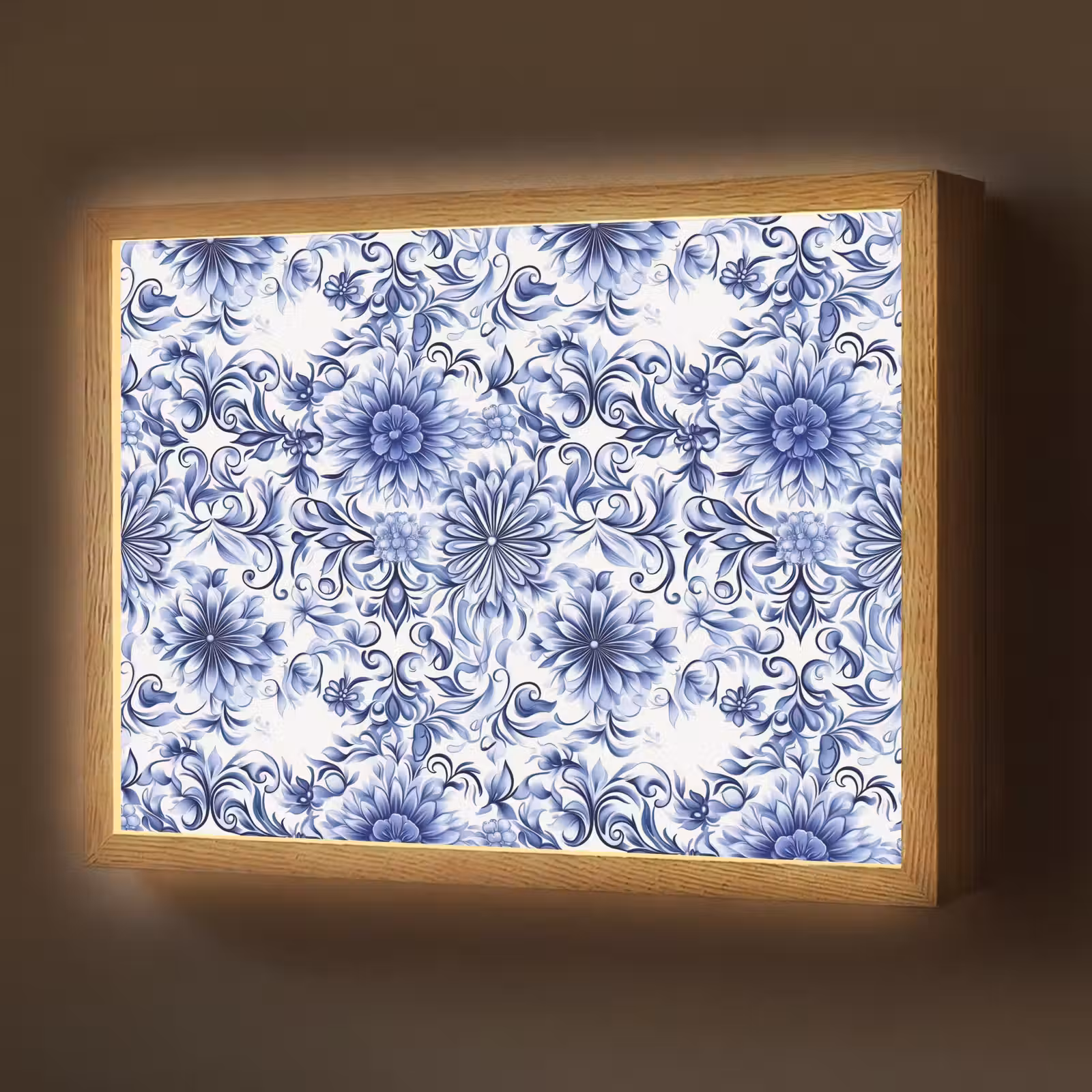 Lightbox - Wandlamp - Bloemen - Blauw - Patroon - Wit — 1