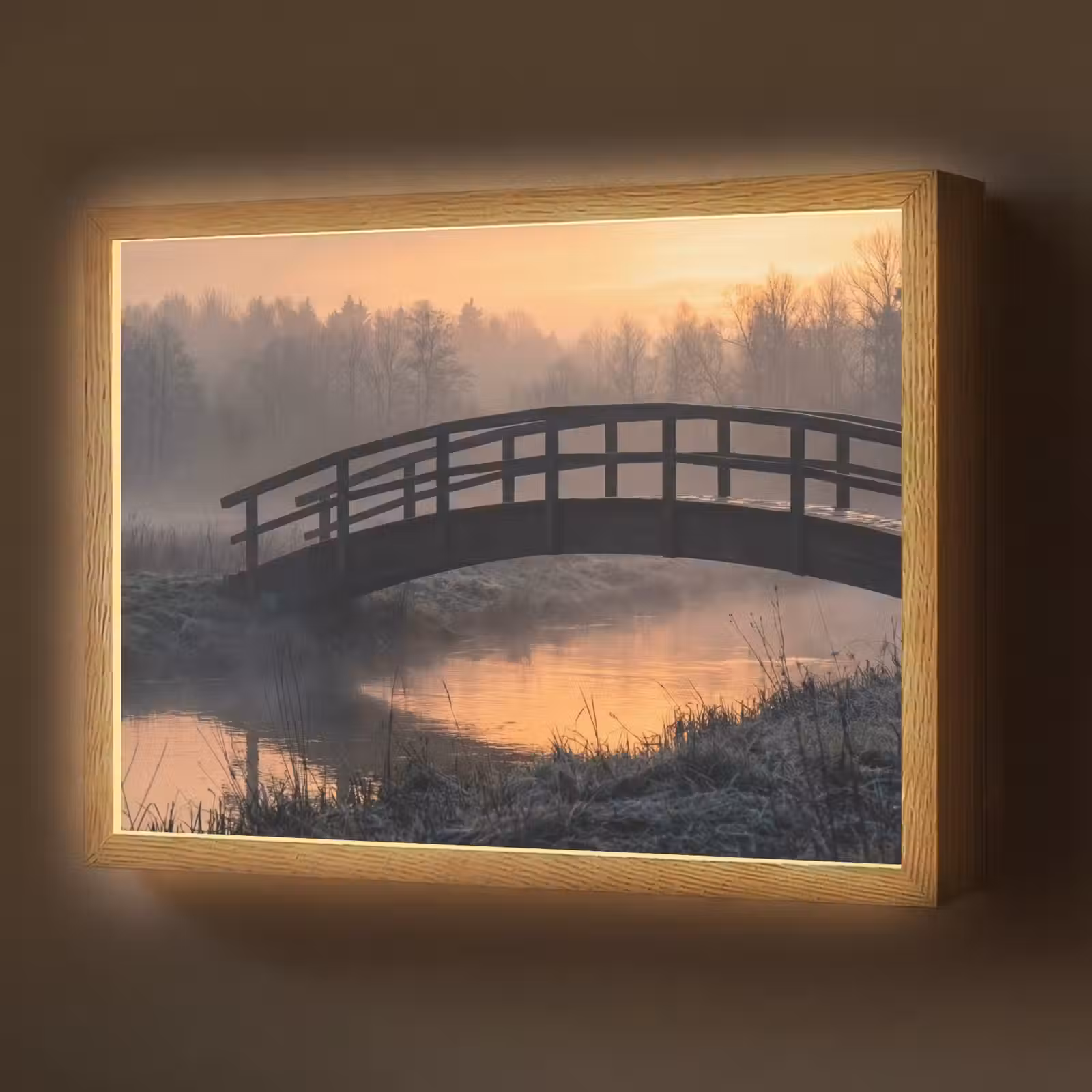 Lightbox - Wandlamp - Brug - Mist - Bomen - Water — 1