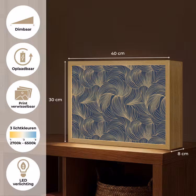 Lightbox - Wandlamp - Abstract - Lijnen - Blauw - Goud — 10