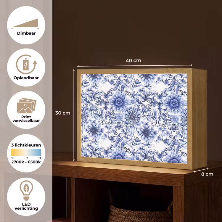 Lightbox - Wandlamp - Bloemen - Blauw - Patroon - Wit — 10