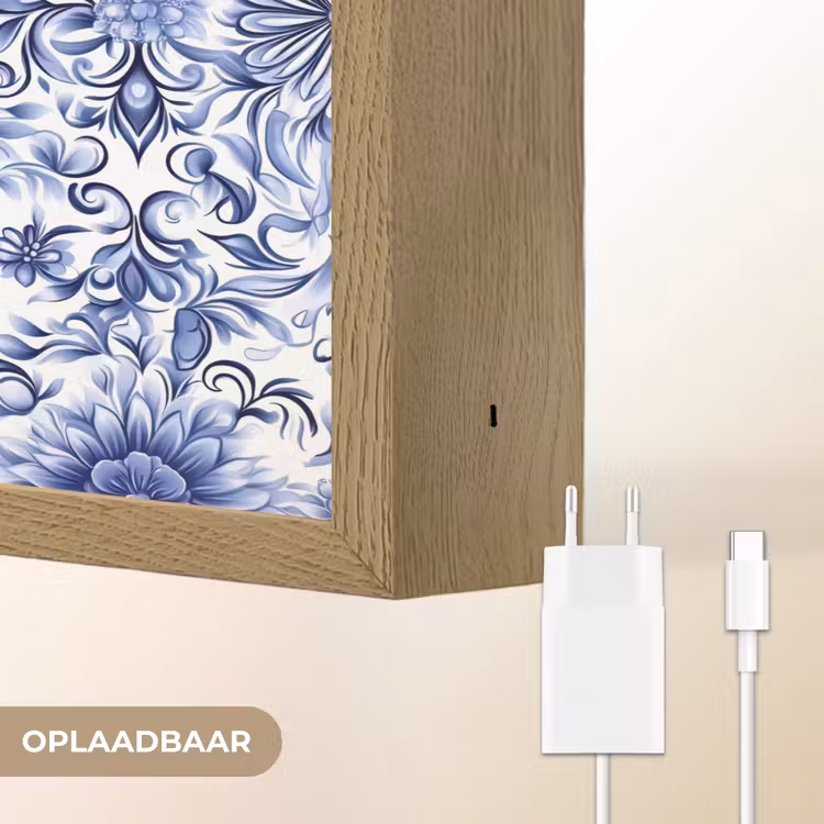 Lightbox - Wandlamp - Bloemen - Blauw - Patroon - Wit — 7