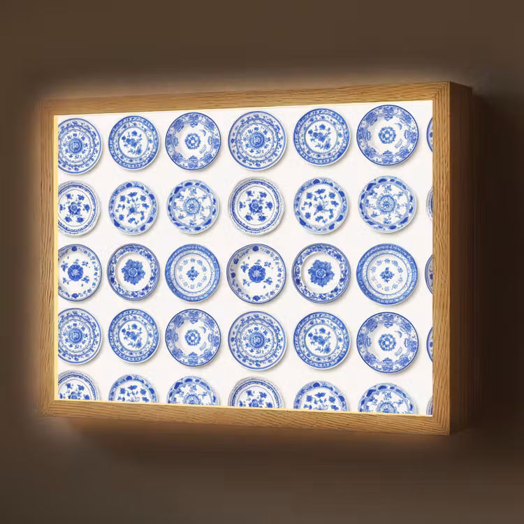 Lightbox - Wandlamp - Borden - Bloemen - Patroon - Blauw — 1