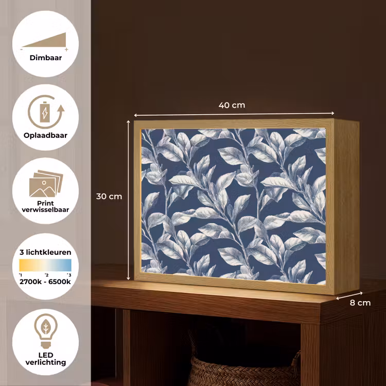 Lightbox - Wandlamp - Botanisch - Patroon - Blauw — 10