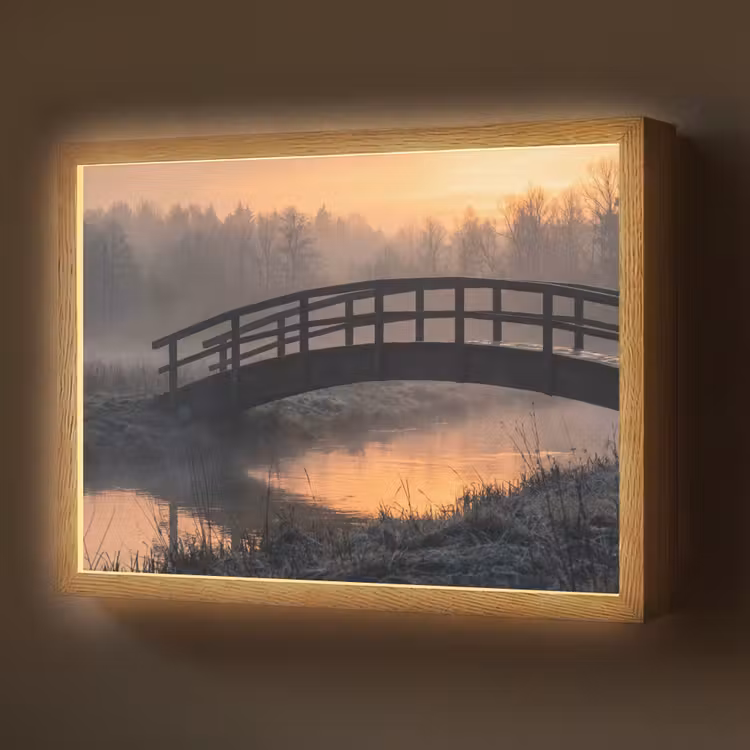 Lightbox - Wandlamp - Brug - Mist - Bomen - Water — 1