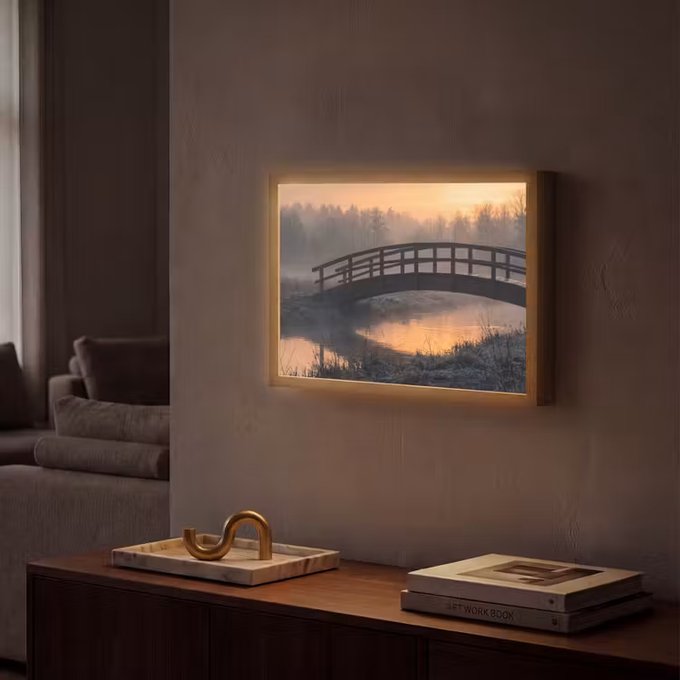 Lightbox - Wandlamp - Brug - Mist - Bomen - Water — 2